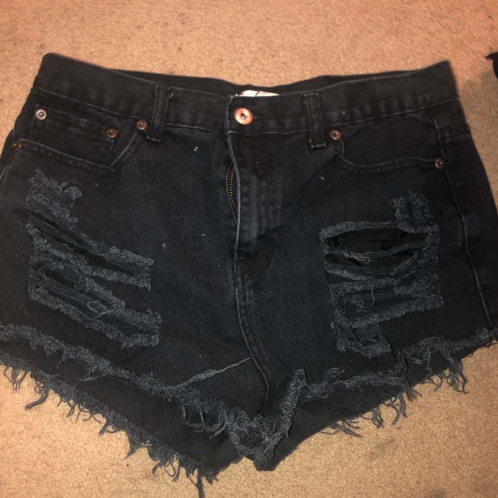 Distressed black DENIUM shorts